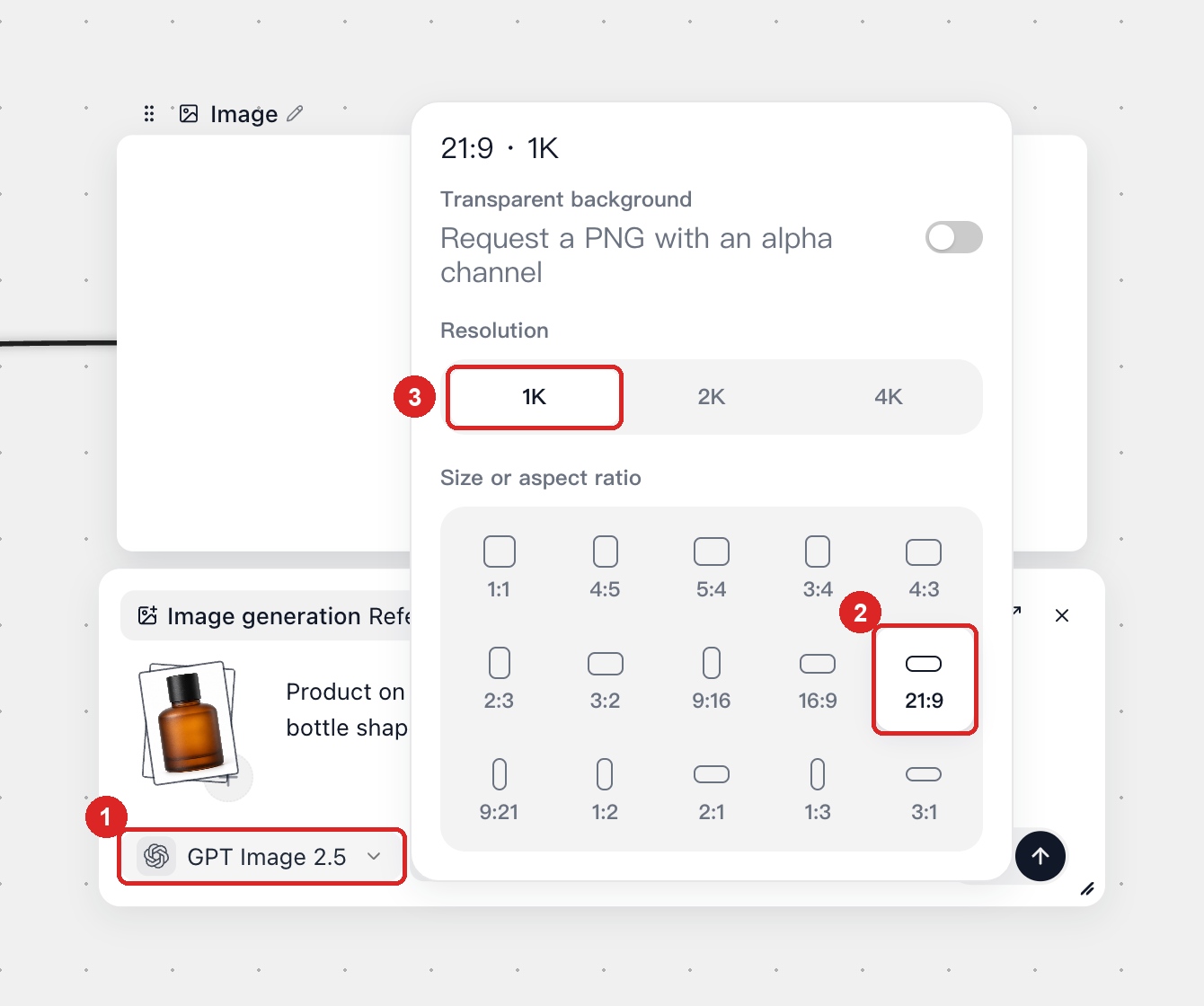 Choosing 16:9 or 21:9 under Size or aspect ratio in Image settings