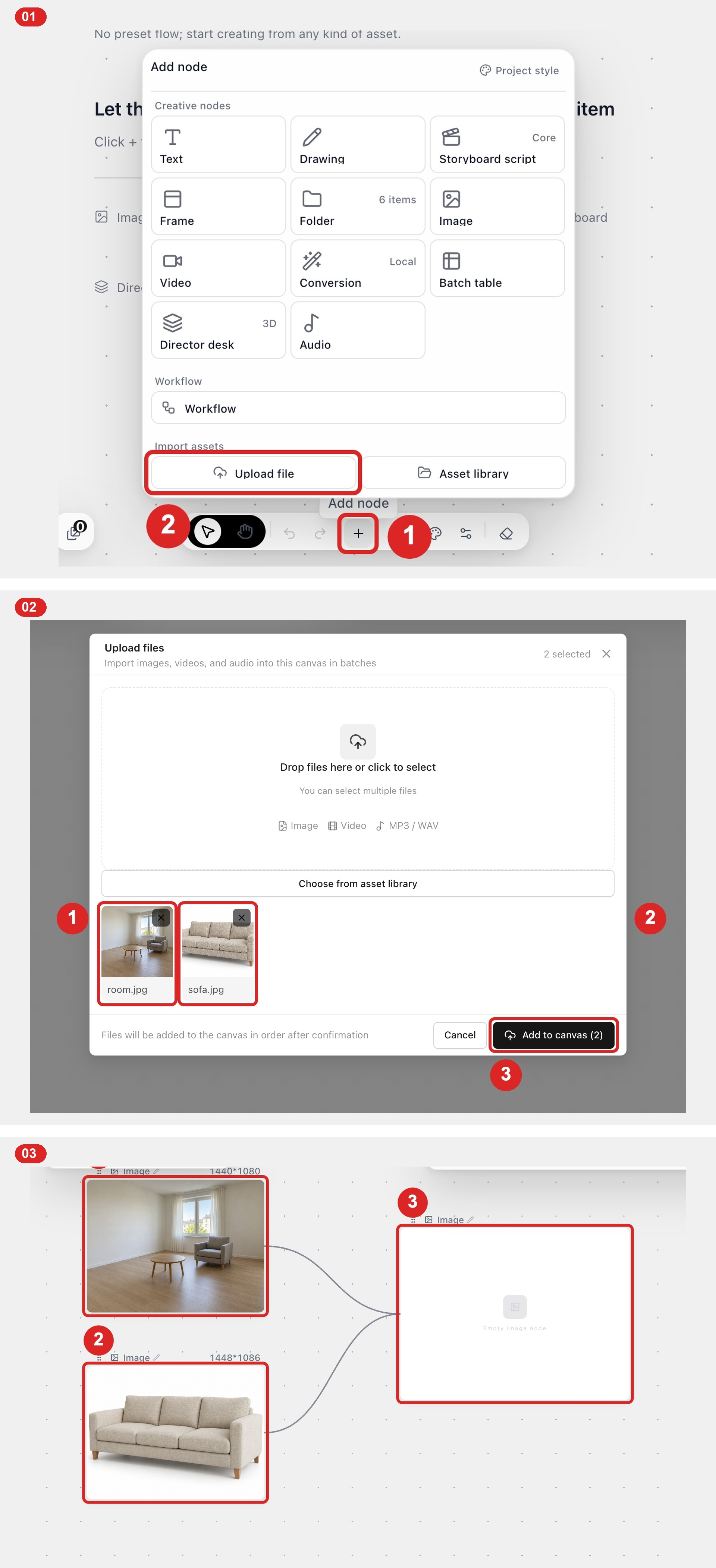 The room photo and the product image both connected to a new Image node
