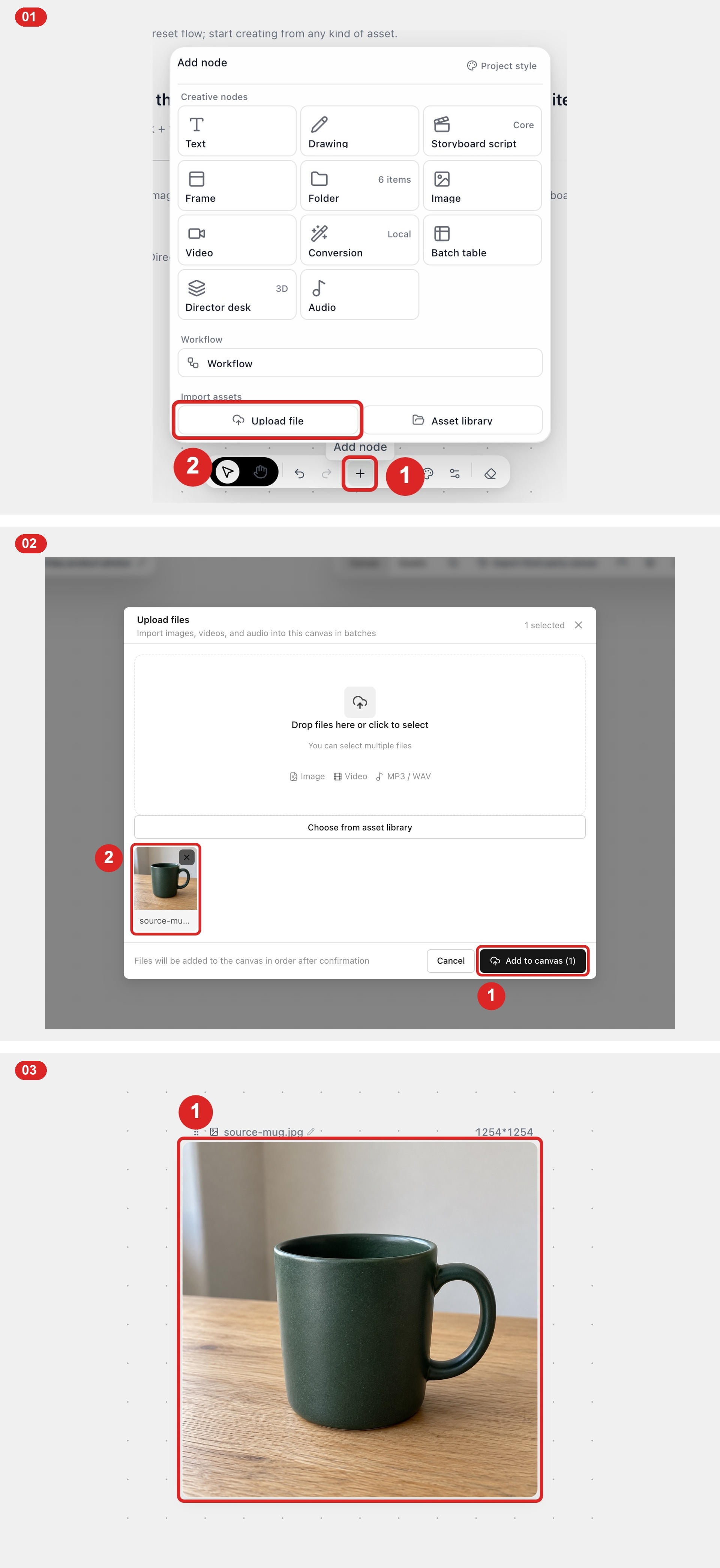 Uploading the product photo creates an Image node with the original on the canvas