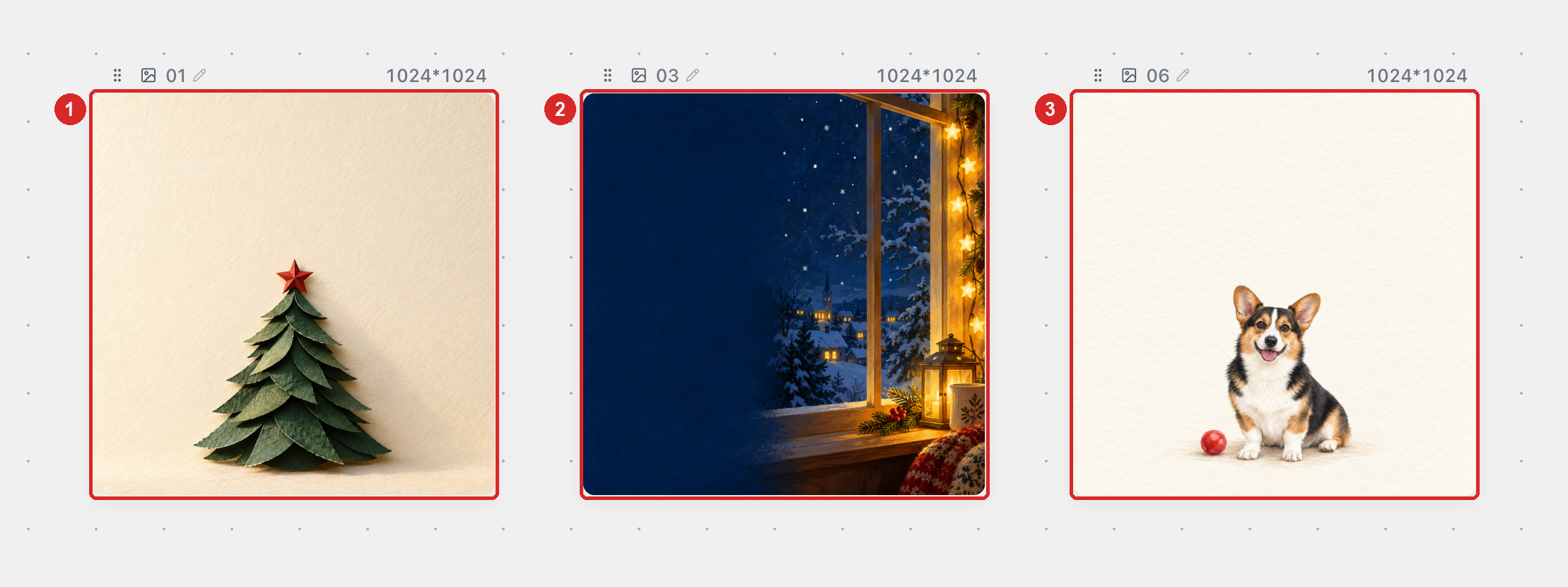 Composiciones de árbol de papel, ventana invernal y tarjeta de mascota con espacios despejados para el nombre, el mensaje breve y la firma