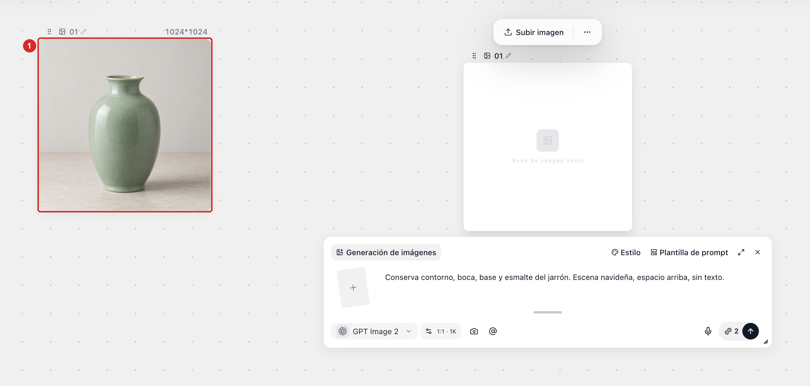 Requisitos de captura: contorno de la foto original, boca y base, junto con el nodo de imagen subido al lienzo