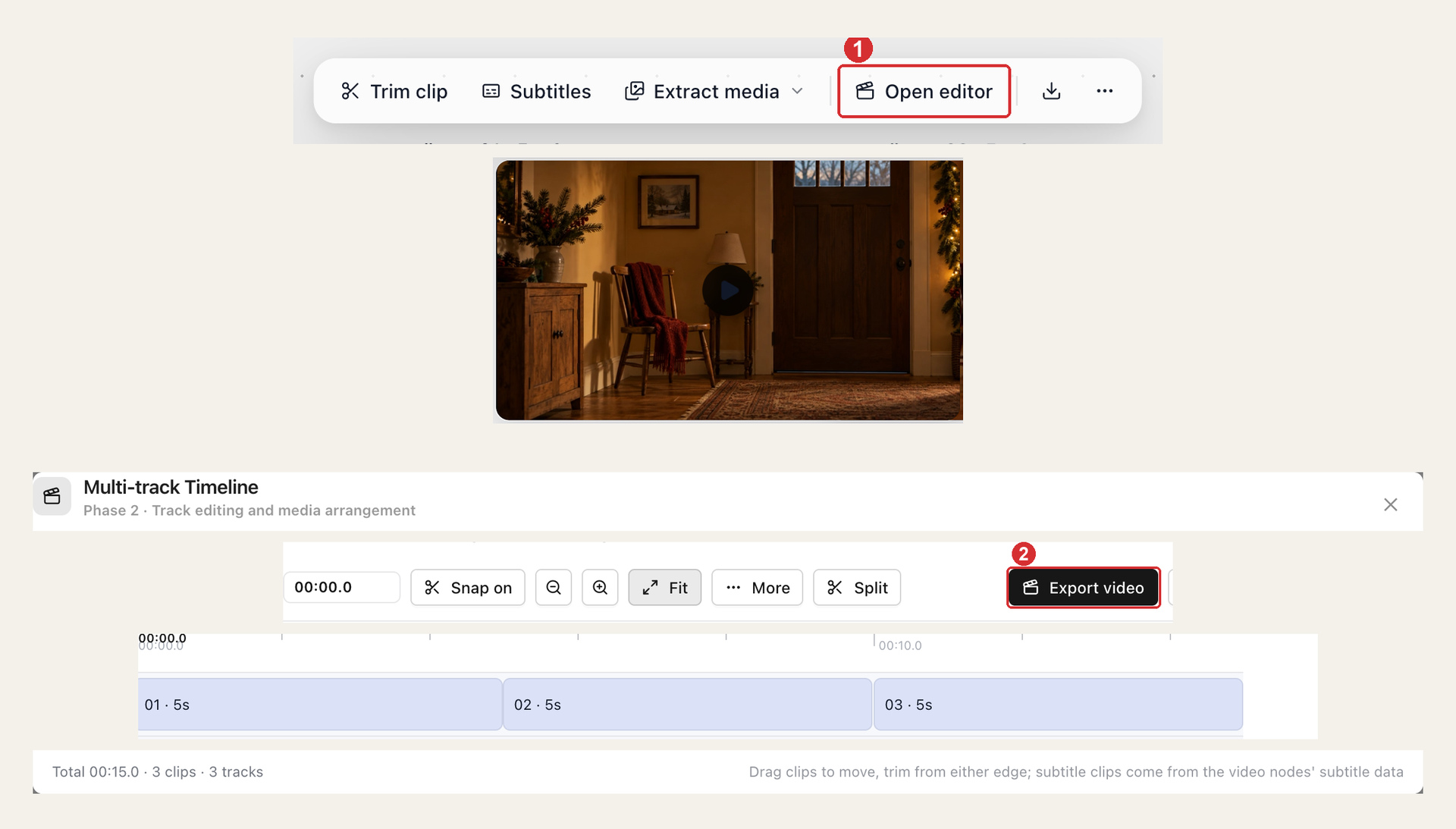 Check the order and total length in the editor, then export