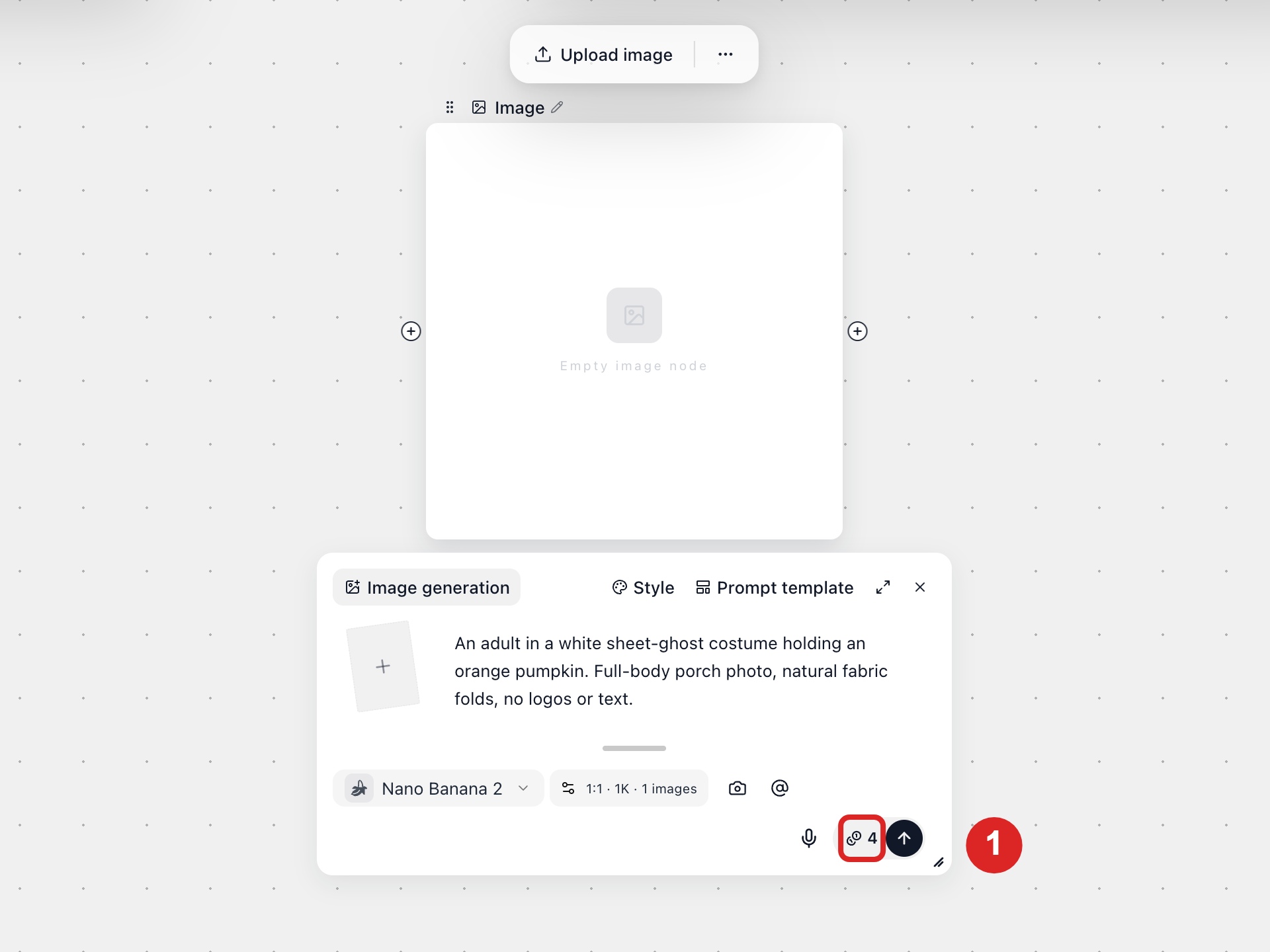 Prompt panel submit button displaying the credit cost before generating.
