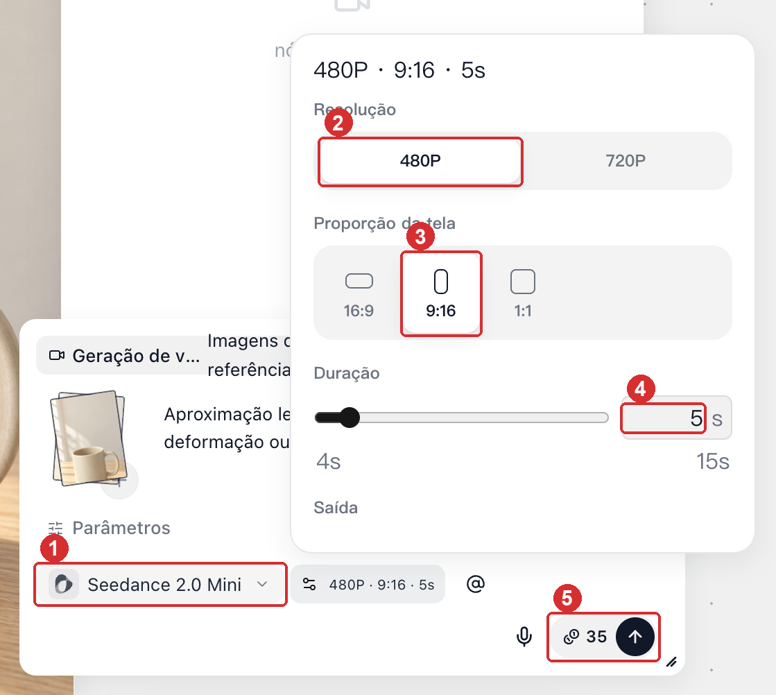 Os créditos exibidos no botão antes de gerar representam o custo final