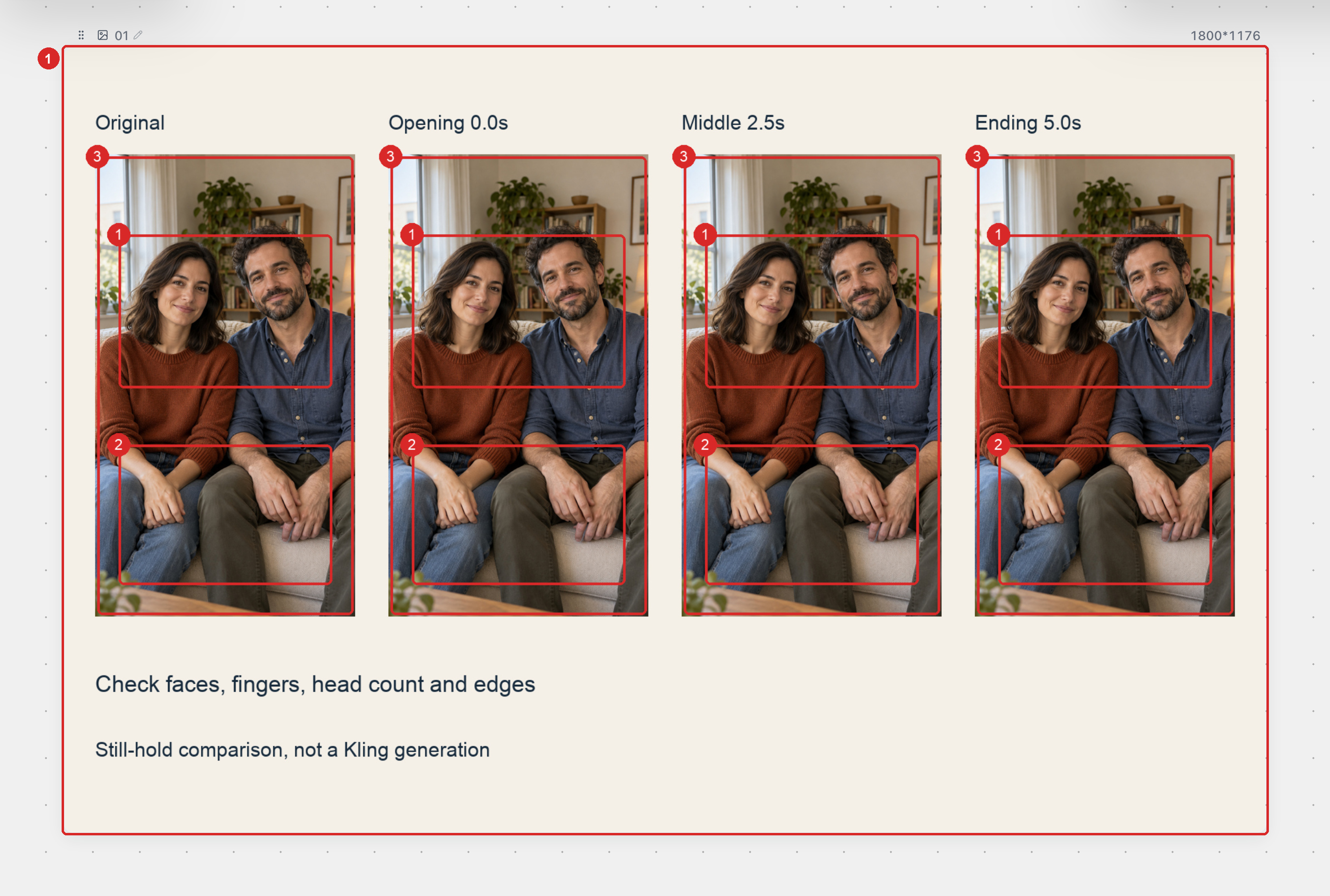 Checklist guide: pause the clip at its start, middle, and end, then compare faces, hands, head count, and edges with the original photo