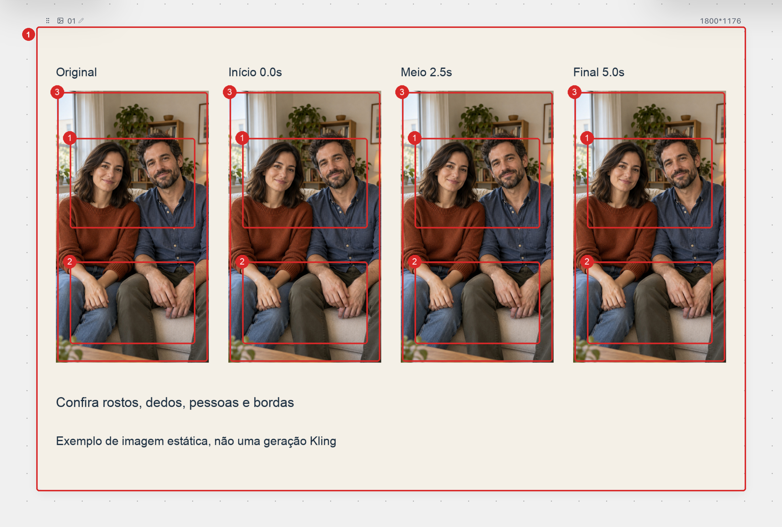 Guia de conferência: pause o clipe no início, no meio e no fim e compare rostos, mãos, número de pessoas e bordas com a foto original
