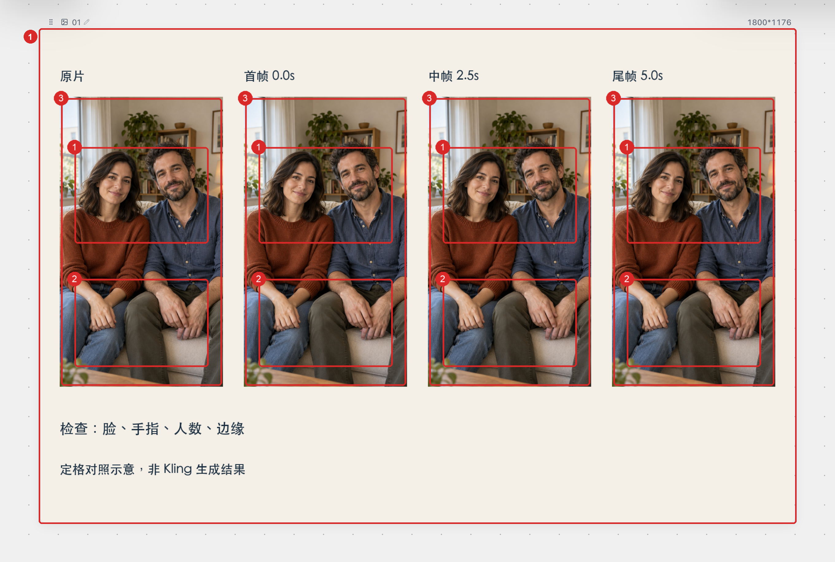 检查示意：拿到视频后，对照原合照，在开头、中段、结尾各停一帧，看人脸、手指、人数和画面边缘