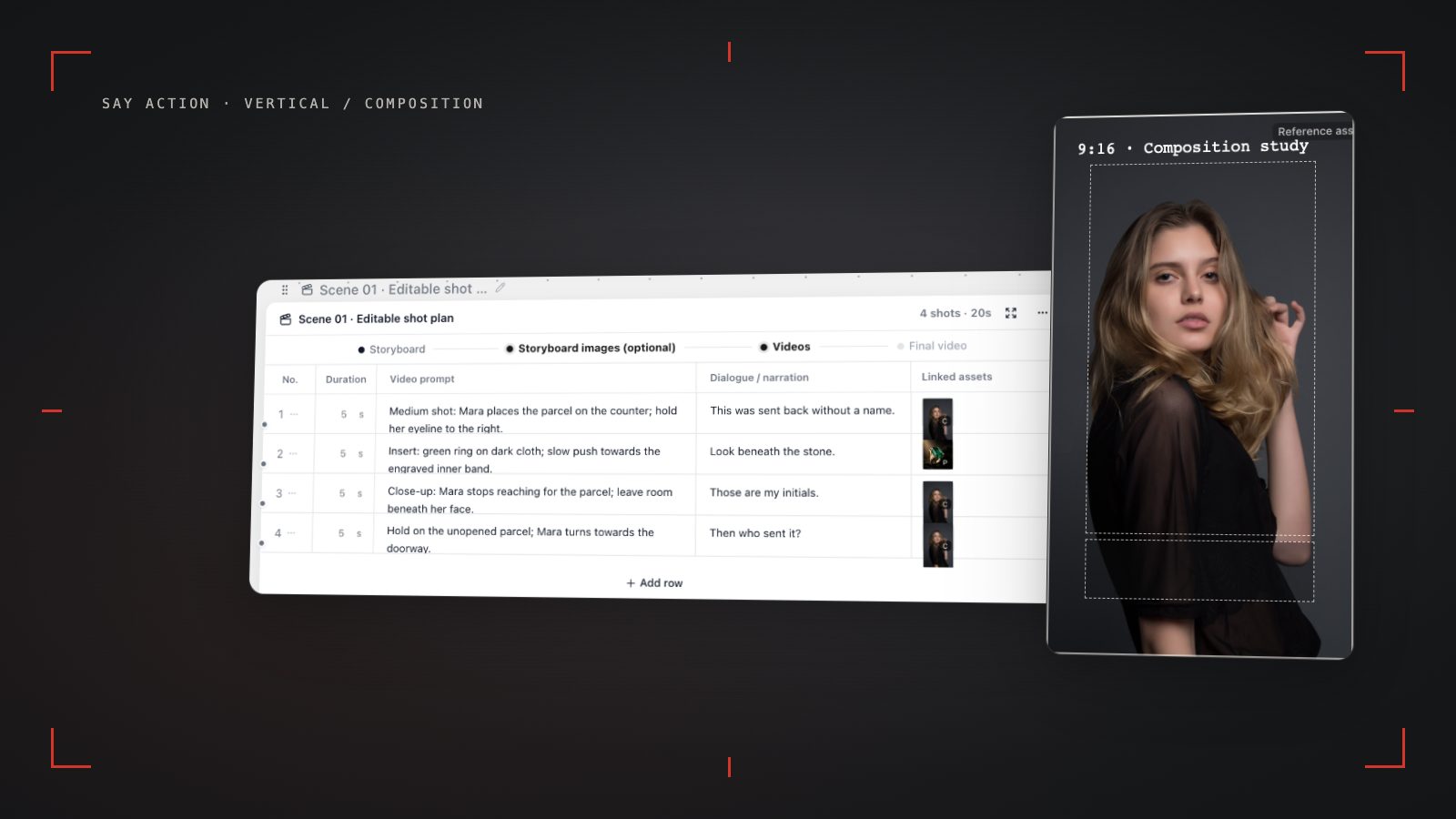 콘티 표와 기존 인물 이미지로 만든 9:16 구도 예시