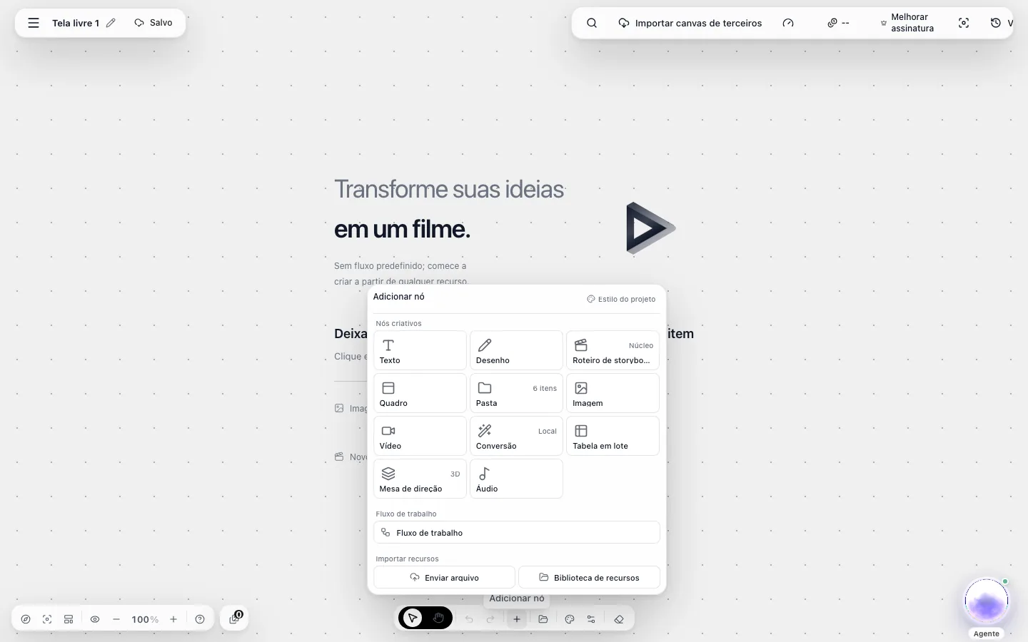 Como adicionar e rodar nós de fluxo de trabalho no DramaCanvas